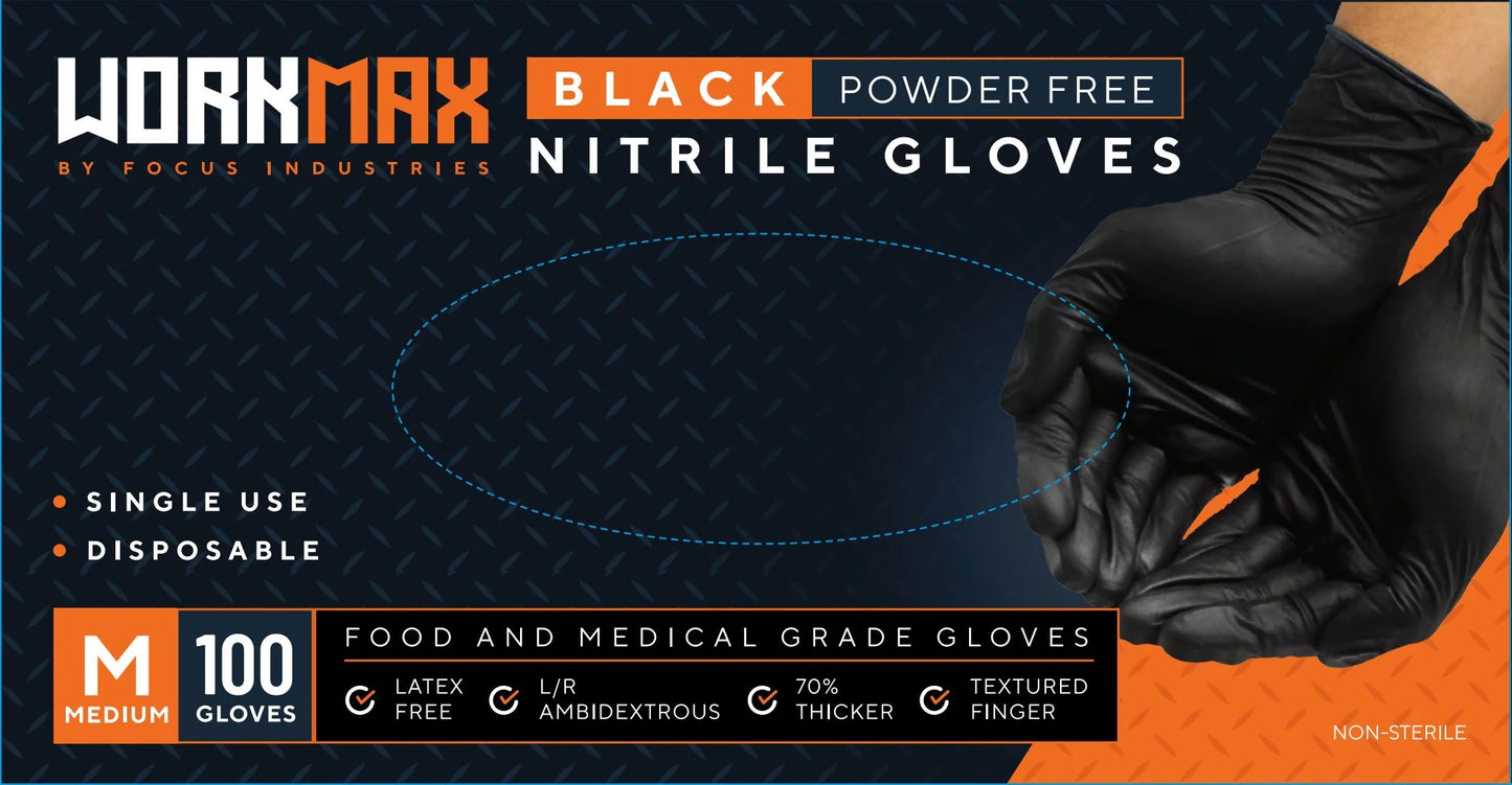 WorkMax Nitrile Powderless Examination Glove - Black