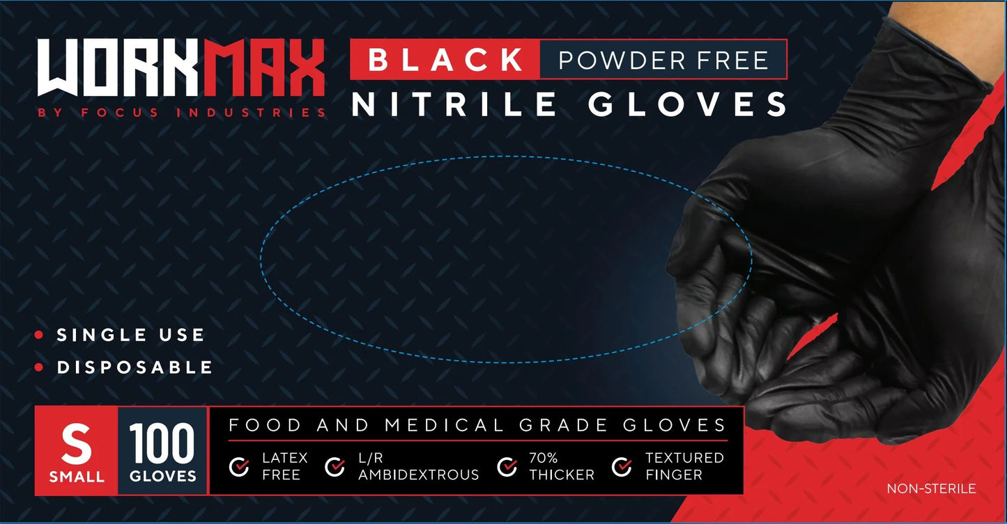 WorkMax Nitrile Powderless Examination Glove - Black
