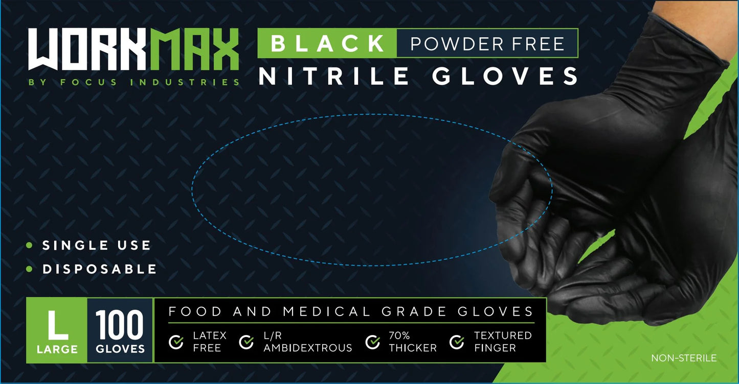 WorkMax Nitrile Powderless Examination Glove - Black